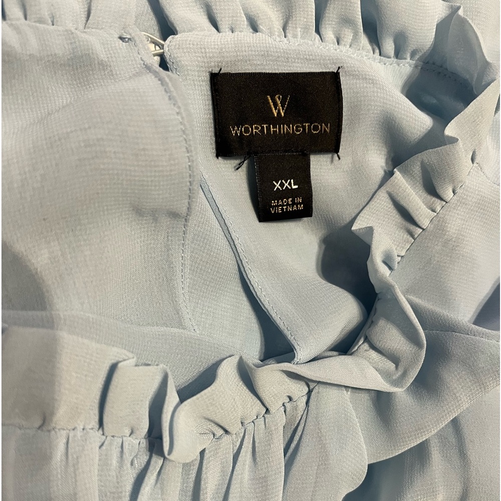 Worthington Ruffle Collar Blouse. Baby Blue. XXL. - Picture 3 of 3